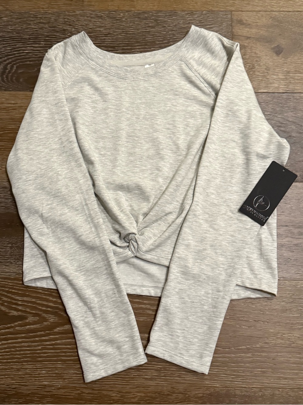 90 Degree By Reflex Light Gray Long-Sleeve Knot Front Sweatshirt